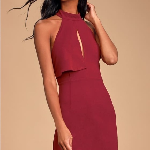 NWT Lulus Rayleigh Burgundy Lace Halter Dress - Picture 6 of 8